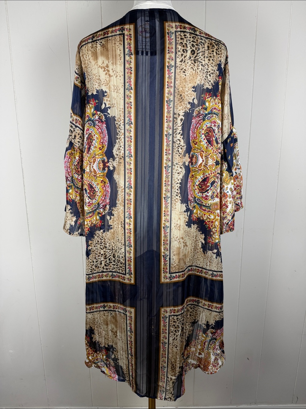 Umgee NWT Boho Paisley Open-Front Kimono Sheer Bell Sleeve Patchwork Print Large - Picture 6 of 11